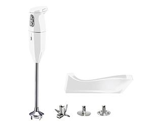 bamix Frullatore a immersione cordless PRO, Base di ricarica, Lama, Frusta, Frullino in acciaio, 250 watt, 3 velocità, Made in Switzerland, Bianco