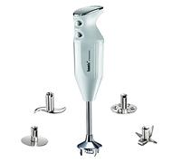 bamix Frullatore a immersione kit M350 MAXX incl. lama multiuso, per carni e verdure, frusta, frullino in acciaio inox, 350 W, 2 velocità, Made in Switzerland, Bianco/cromo