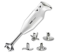 bamix Frullatore a immersione kit M350 MAXX incl. lama multiuso, per carni e verdure, frusta, frullino in acciaio inox, 350 W, 2 velocità, Made in Switzerland, Bianco/cromo