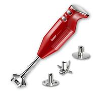 bamix Frullatore a immersione sbattitore M250 PRIME incl. lama multiuso, frusta, frullino in acciaio inox, 250 watt, 2 velocità, Made in Switzerland, Rosso/cromo