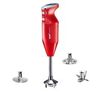 bamix Frullatore a immersione sbattitore M250 PRIME incl. lama multiuso, frusta, frullino in acciaio inox, 250 watt, 2 velocità, Made in Switzerland, Rosso/cromo