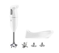 bamix Frullatore a immersione cordless PLUS, Base di ricarica, Lama, Frusta, Frullino in acciaio, 250 watt, 3 velocità, Made in Switzerland, Bianco