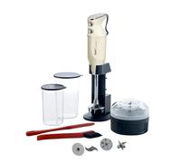bamix M350 MAXX - Set frullatore a immersione con supporto, 2 bicchieri, 4 attrezzi, processore, spatola, spazzola per la pulizia, 300 Watt, prodotto in Svizzera, avorio/cromo