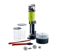 bamix M350 MAXX - Set frullatore a immersione con supporto, 2 bicchieri, 4 attrezzi, processore, spatola, spazzola per la pulizia, 300 Watt, prodotto in Svizzera, lime/cromo