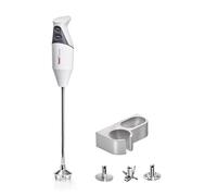 bamix Set frullatore a immersione G350 GASTRO PRO-3 incl. lama multiuso, frusta e disco fisso, supporto, 350 watt, 2 velocità, acciaio inox, Made in Switzerland, bianco/grigio chiaro