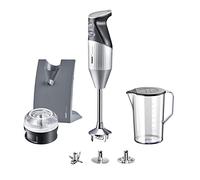 bamix Set frullatore a immersione M200 SWISSLINE con coltello multifunzione, frusta, disco a percussione, processore, tazza, supporto, 200 Watt, 2 livelli, acciaio inossidabile, Made in Switzerland,