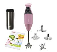 bamix Set frullatore a immersione M200 toGo incl. lama multiuso, 4 accessori, bicchiere termico, ricettario per smoothie, 200 watt, 2 velocità, acciaio inox, Made in Switzerland - rosa