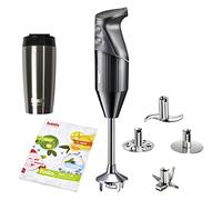 bamix Set frullatore a immersione M200 toGo incl. lama multiuso, 4 accessori, bicchiere termico, ricettario per smoothie, 200 watt, 2 velocità, acciaio inox, Made in Switzerland - nero