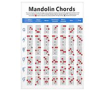 Bamjour Tabella degli Strumenti per Mandolino, Note Pratiche Sulla Tastiera degli Accordi di Mandolino Carta Patinata con Maggiore, Minore, Settima Dominante ecc. Tabella delle Corde per dei Plettri