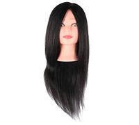 Bamjour Testa di Manichino con Capelli Veri Al 70% 60-65 Cm per Tagliare i Capelli, Intrecciare e Praticare lo Styling con Testa di Manichino Cosmetologica per la Formazione Scolastica (BLACK)