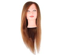 Bamjour Testa di Manichino con Capelli Veri Al 70% 60-65 Cm per Tagliare i Capelli, Intrecciare e Praticare lo Styling con Testa di Manichino Cosmetologica per la Formazione Scolastica (BROWN)