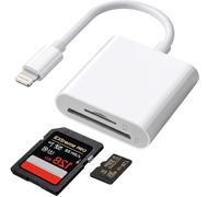 Bamkey Lettore schede SD per iPhone e iPad, compatibile SD/Micro SD | plug-and-play, adattatore Lightning con doppio slot,adattatore schede memoria foto, per iPhone 14/13/12/11/X/XS/XR/8/7 e iPad