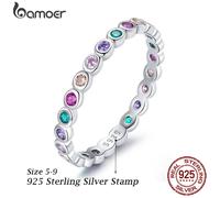 BAMOER Anello a fascia impilabile in argento sterling 925 con zirconia arcobaleno per donne, anelli di moda con pietre CZ scintillanti, gioiello regalo 7,5,9,6,8,10Argento 925