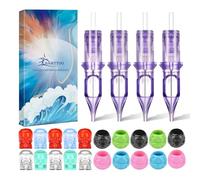 BAMTTOO 20 aghi per cartucce per tatuaggi, dimensioni miste, rotonde, usa e getta, per penna con 20 tappi di inchiostro (viola3579RL)