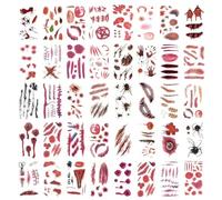 BAMTTOO 50 Sheets Halloween Zombie Temporary Tattoos Sticker Fake Scars Tattooing Realistic Bloody Wound Halloween Tattoos for Makeup (50pcs Halloween)