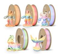 BAMTTOO Silk PLA 3D Printer Filament Bundle Rainbow Color Filament 1.75mm Pack 0.25kg Per Spool 5 Pack 5 Colors Fit Most 3D Printers