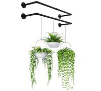 Bamworld - 2 vasi da fiori sospesi per piante, montaggio a parete o a soffitto, mensole per piante da finestra, barra in metallo (vaso e pianta non inclusi), 92 cm