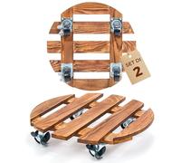 Bamworld Carrello per piante in legno con ruote girevoli, set di 2 supporti per vasi rotondi, base mobile per interni ed esterni, resistente e facile da spostare