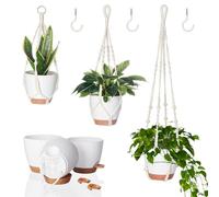 Bamworld Confezione da 3 vasi per piante da appendere, in macramè, per interni ed esterni, set di 3 vasi da fiori autoirriganti, per casa, giardino, balcone, soffitto decorazioni