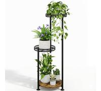 Bamworld Porta Piante Alto a 3 Livelli da Interno, da Esterno Mensola per Piante in Metallo per Piante Multiple, Supporti per Fiori per Patio Angolo Giardino Soggiorno Balcone, Nero