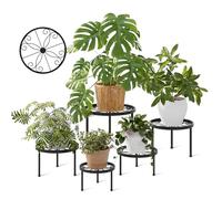 Bamworld Porta piante da esterno 5 pezzi in metallo - Fioriera nera rotonda resistente, porta vasi decorativo per interno ed esterno, piedistallo per piante Ø28/25/23/20/17cm, capacità 50kg