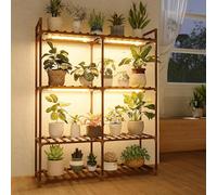 Bamworld porta piante da interno con lampada per la crescita, scaffale per piante a più livelli, supporto per fiori da interno, mensola decorativa per casa e balcone