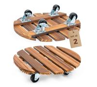 Bamworld Porta Piante da Interno con Ruote - Set di 2 Basi Rotonde in Legno per Vasi Grandi, Pedana Mobile per Interno ed Esterno, Sottovaso con Ruote 360°, Carrellino Portavasi Elegante