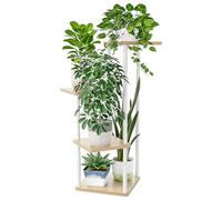 Bamworld Porta Piante da Interno ed Esterno a 4 Ripiani - Fioriera in Legno e Metallo, Scaffale Moderno Salvaspazio per Vasi e Piante, Porta Vasi Decorativo per Giardino, Balcone, Soggiorno