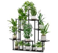 Bamworld Porta Piante da Interno ed Esterno a 9 Ripiani Nero- Fioriera in Legno e Metallo, Scaffale Moderno Salvaspazio per Vasi e Piante, Porta Vasi Decorativo per Giardino, Balcone, Soggiorno