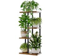 Bamworld Porta Piante da Interno ed Esterno per Balcone - Fioriera Verticale in Metallo e Legno con 4 Ripiani - Disponibile in Marrone - Portavasi Decorativo - Scaffale Piante - Arredo Giardino