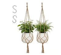 Bamworld Portavasi Sospesi Macrame 2 Pezzi 120 cm Corda Juta Resistente, Portapiante Interno Esterno, Cesto Sospeso Boho per Piante, Ideale per Balconi