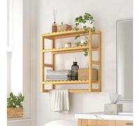Bamworld Scaffale da Bagno a 3 Ripiani in Bambù, Organizzatore da Parete Moderno e Salvaspazio per Bagno, Cucina o Ufficio, Marrone Chiaro