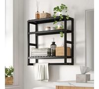 Bamworld Scaffale da Bagno a 3 Ripiani in Bambù, Organizzatore da Parete Moderno e Salvaspazio per Bagno, Cucina o Ufficio, Nero
