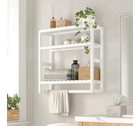 Bamworld Scaffale da Bagno a 3 Ripiani in Bambù, Organizzatore da Parete Moderno e Salvaspazio per Bagno, Cucina o Ufficio, Bianco