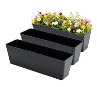 Bamworld Set di 3 Vasi Rettangolari per Piante 42x12 cm con Drenaggio, per Piante Grasse da Interno ed Esterno, per Finestra, Balcone e Tavolo, Nero, Fioriera da Finestra