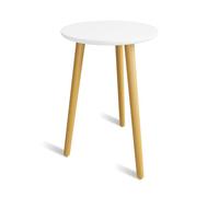 Bamworld Supporto per piante alto da interno, rotondo, in legno, per vasi da fiori, resistente, per piante di metà secolo, decorazione moderna per la casa, piccolo tavolino rotondo bianco