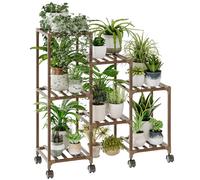 Bamworld Supporto per piante con ruote per piante da interno in legno per