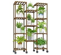 Bamworld Supporto per Piante Ruote per interno ed Esterno Porta Piante da Esterno Scaffale per Soggiorno Piante multiple Patio Balcone, Giardino