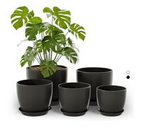 Bamworld Vaso per Piante da Interno con drenaggio Nero 5 Pezzi 11.3cm/12.7cm/14cm/16cm/17.8cm Vasi di Plastica per Piante da Interno, Fiori, Cactus