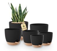 Bamworld Vaso per Piante da Interno con drenaggio Nero 6 Pezzi Autoirrigante 12.7cm/14cm/15.2cm/16.5cm/17.8cm/20.3cm Vasi di Plastica per Piante da Interno, Fiori, Cactus
