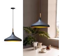 bamyum Champion Legna Lampadario Cucina 35 cm, Lampada a Sospensione da Soffitto Industriale,Lampadario a Sospensione con Paralumi da 35 cm e Lampada per Isola da Cucina in Metallo Nera