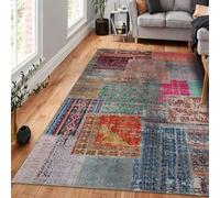 Bamyum DeniseTappeto Stampato Ciniglia a Macchina 120 x 180 cm, Patchwork Lavabile per Soggiorno e Camera da Letto, Sottofondo Antiscivolo Antibatterico