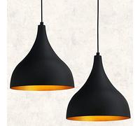 bamyum Set di 2 Lampade a Sospensione Industriali da 26 cm per Sala da Pranzo, Lampadario da Soggiorno, Lampadario da Ufficio in Metallo E27, Lampada Vintage per Camera da Letto, Cucina Nero