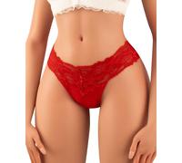Banamic Biancheria intima del pizzo per le donne Perizoma a vita bassa Mutandine senza cuciture Perizoma in pizzo, Rosso, Large