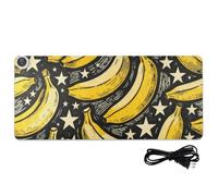 Banana and Stars - Tappetino per mouse riscaldato in pelle gialla e nera, 80 x 33 cm, scaldamani per computer portatile, per scrivania grande