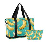 Banana Fruit Green Art Painting Borsa grande con tasca bagnata tracolla regolabile borsa da palestra per trekking pieghevole per uomo donna