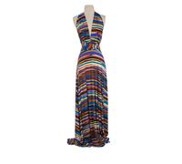 Banana Republic VVL101 Abito Da Donna Royal Brown A Righe Trasformabile Maxi
