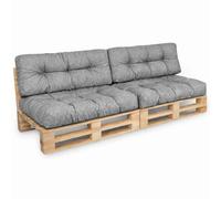 bananair - Cuscini per Pallet - Tessuto Idrorepellente e Anti-UV - Confortevole, Imbottito in Schiuma - Cuscini per Divano Esterno Giardino (2 Sedili 120x80 cm + 2 Schienali 120x40 cm, Grigio)