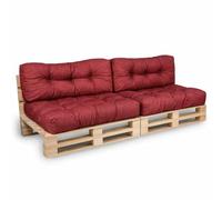 bananair - Cuscini per Pallet - Tessuto Idrorepellente e Anti-UV - Confortevole, Imbottito in Schiuma - Cuscini per Divano Esterno Giardino (2 Sedili 120x80 cm + 2 Schienali 120x40 cm, Rosso)