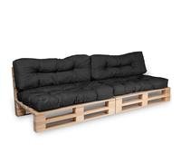 bananair - Cuscini per Pallet - Tessuto Idrorepellente e Anti-UV - Confortevole, Imbottito in Schiuma - Cuscini per Divano Esterno Giardino (2 Sedili 120x80 cm + 2 Schienali 120x40 cm, Nero)